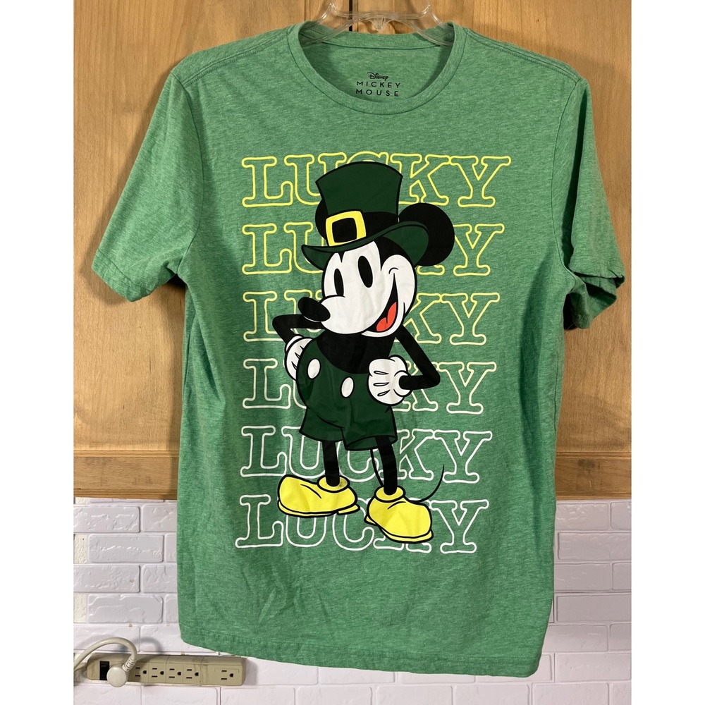 Disney Mickey Mouse T-Shirt Mens Large Green St Patricks Day Lucky Leprechaun
